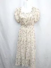 ◇ ◎ ⊂ one after another NICE CLAUP 花柄 半袖 膝下丈 ワンピース サイズF ベージュ系 レディース E  【1412090043925】