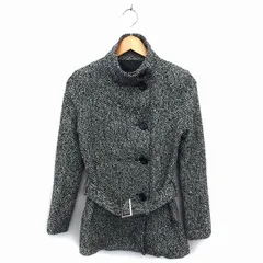 イング INGNI コート アウター ショート スタンドカラー ツイード カシミヤ混 アンゴラ混 ベルト S 黒 ブラック /NT24