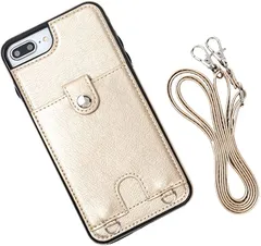 MocliL iPhone 8 Plus / 7 Plusスマホショルダー ストラップ ケース 斜めがけ 首掛け 肩掛け カード収納 レディース メンズ 日本国内検品＆梱包( ゴールド,  iPhone 8 Plus / 7 Plus)のサムネイル