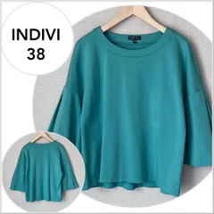 【美品♪】INDIVI　タックフレアスリーブブラウス　グリーン M 半袖　ブラウス B284