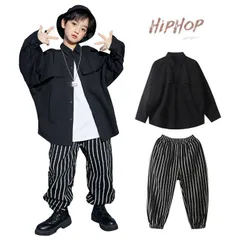 ダンス衣装 シャツ 長袖 黒 パンツ ストライブ柄 キッズダンス衣装 セットアップ 子供服 ヒップホップ 衣装 男の子 女の子 ダンス衣装 キッズ K-POP 子ども服 ダンス 練習着 キッズ セットアップ 子供ダンス ゆるシャツ ズボン