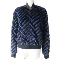 極美品☆正規品 FENDI フェンディ 袖口ズッカ柄 ミンク/ナイロン リバーシブル ZIP UP ブルゾン ブルー×ブラック 40 レディース 伊製のサムネイル