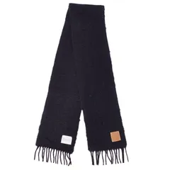 美品 ロエベ LOEWE マフラー ストール フリンジ アナグラム レザーパッチ