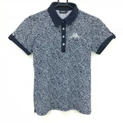 【超美品】カッパ 半袖ポロシャツ ネイビー×白 ペイズリー柄 ロゴラインストーン レディース M ゴルフウェア Kappa