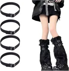 manatom レッグウォーマー ファー ギャル 地雷系 サブカル 靴下止め Y2K JK制服用 ベルトのみ 4個セット(ブラック)