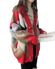 【人気商品】トップス ボア アーガイル 羽織り Vネック アウター ニット 秋冬 レディース カーディガン フリーサイズ ASARANS