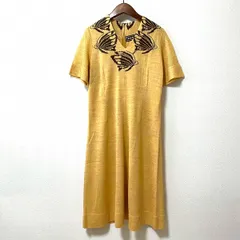 #snc サイトウトヨコ 斉藤都世子 ワンピース 黄 茶 ニット 半袖 Vネック 柄 美品 レディース [966069]のサムネイル
