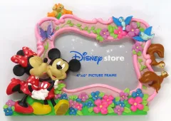 【中古】フォトフレーム・アルバム ミッキーマウス＆ミニーマウス(ピンク/花) フォトフレーム 「ディズニー」 ディズニーストア限定