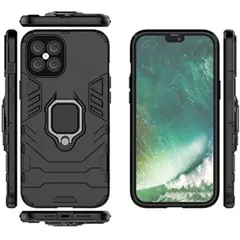 iPhone12/Pro/mini/Promax 耐衝撃 ハードケース 360度回転リング付き スタンド 全面保護 アイフォン12/ 5.4/ 6.1/ 6.7インチ カバー (iPhone12 mini(5.4inch), Black)