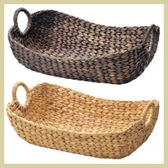 『ウォーターヒヤシンス』四角・楕円タイプ浅型収納（両手持ち）「51×34×11cm」／（１種選択／２種類）　※トレー,トレイ,激安,茶色,時代,和室,かご,アジアン雑貨,バスケット,藤,籐,リーズナブル,薄茶色,人気素材,天然