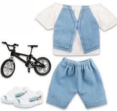 レタヤ 指スケ 指スケボー フィンガーボード ミニスケボー グッズ 服 シューズ 自転車 洋服セット デニム Tシャツ ズボン(ブルーデニム,  スタンダード)