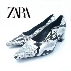 美品 ザラ ZARA TRAFALUC パンプス パイソン EU35 ポインテッドトゥ チャンキーヒール モノトーン hws00977