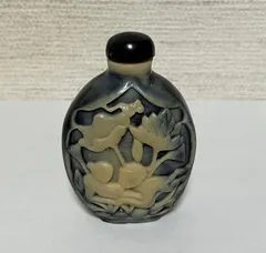 彫刻/オブジェ時代物 中国古料器 瑠璃 細工手彫 清代道光在銘 深山訪友図 鼻煙壺 薬瓶 激安