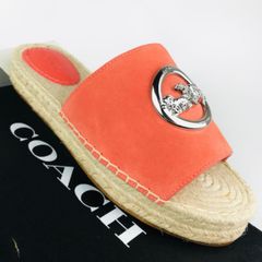 新品未使用★COACH・コーチ レディース スエードレザー切替し メタルホース&キャリッジ付き エスパドリーユ サンダル （7B）