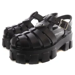 プラダ モノリス ラバー サンダル ストラップ 37 24cm 黒