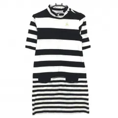 【美品】ルコックゴルフ 半袖ハイネックワンピース 黒×白 ボーダー 肩ボタン レディース L ゴルフウェア le coq sportif