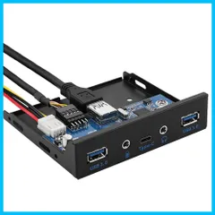 【在庫処分】Doaemunp USB 3.0 2ポート 3.5インチフロントパネルUSBハブ（HDオーディオ出力ポート1個／マイク入力ポート1個／USB 3.1 Type Cポート1個）デスクトップ用 [ 20ピンコネクタ＆オーディオコネクタ＆60cmアダプタ