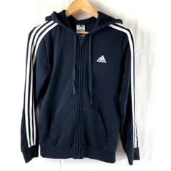 アディダス adidas パーカー 胸元ワンポイントロゴ フード付き ジップ付き 紺色 Lサイズ 2025042100011
