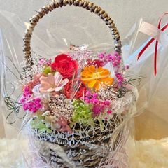 丸籠のフラワーアレンジ【レッド】