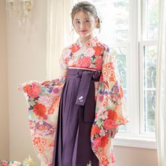 【HAKAST27-D1】着付け簡単袴セット 刺繍入り 京都絵師描き下ろし本格柄　～華こっぽり浅黄×本紫袴[D1]～　キャサリンコテージ　TAK　小学生　袴　卒業式　セット