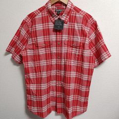 タグ付未使用 エディーバウアー チェック柄 半袖シャツ L  レッド系