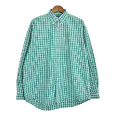 90年代 Polo by Ralph Lauren ポロ ラルフローレン BLAKE ボタンダウン 長袖シャツ チェック グリーン (メンズ XL) 中古 古着 S8527