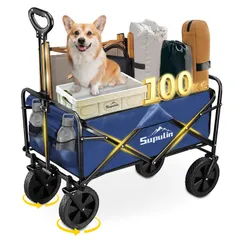 新品 Supulin キャリーワゴン キャリーカート 折り畳み 大容量100L 耐荷重100kg アウトドアワゴン キャンプカート ワイドタイヤ 頑丈 軽量 ワンタッチ収束式 コンパクト アウトドア キャンプ 釣り 運動会 花見 ブルー