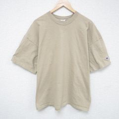 XL/古着 チャンピオン champion 半袖 ブランド Tシャツ メンズ ワンポイントロゴ コットン クルーネック ベージュ カーキ 25jun06 中古