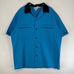 古着  Cruisin USA 半袖シャツ ボーリング 刺繍 オープンカラー 胸ポケ M  ブルー系 ツートン メンズ