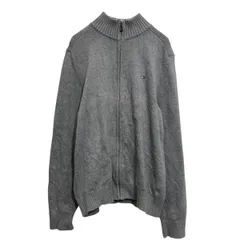 TOMMY HILFIGER ジップアップ コットンニット セーター M グレー トミーヒルフィガー ワンポイントロゴ 古着卸 アメリカ仕入 a612-7210