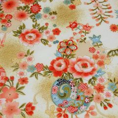 約110×50cm 開花 チリメンエンボス 花手毬と鼓 2500-136D オフホワイト 生地 布地 布 ハンドメイド