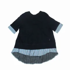 17SS モンクレール MONCLER レイヤード ニット シャツ 五分袖 コットン ストライプ ブラウス プルオーバー S ネイビー ブルー ur50 