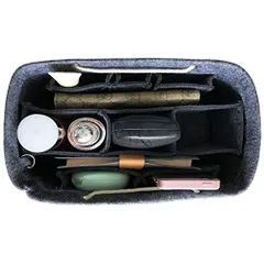 グレー_M横26cm 縦16cm 幅13cm APSOONSELL 軽い バッグインバッグ 自立 整理 化粧ポーチ付き bag in bag organizer insert A4 幅広 バックインバック 軽量 ボックス M グレー