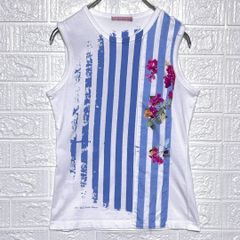 ピーエスポールスミス　ノースリーブTシャツ　花柄　ストライプ　ホワイト