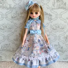 リカちゃん　不思議の国のねことうさぎ　ロリータワンピースセット　リボンカチューシャ　ruruko