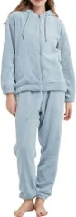 BENQUE(ベンケ) もこもこ パジャマ レディース 長袖 ルームウェア 上下セット 無地 フード付き 部屋着 可愛い(ライトブルー,  XL)