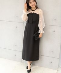 人気！◆匿名配送【新品・未使用】PREFERIR ホワイト×ブラック　Lサイズ ボリューム袖 チュールレース ビスチェ パーティードレス