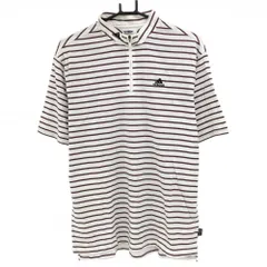 アディダス 半袖ハイネックシャツ 白×レッド ボーダー柄 総柄 ハーフジップ メンズ L/G ゴルフウェア adidas