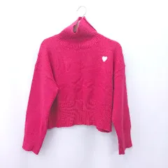 ◇ ⊇ ノーブランド タートルネック ハート刺繍 長袖 セーター サイズL レッド レディース E  【1505290043793】