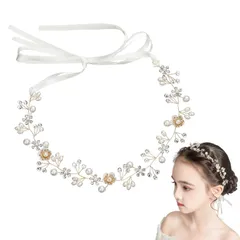 【最短発送】結婚式 ヘアアクセサリー 発表会 花冠 披露宴 ヘッドドレス 卒業式 ホワイト パーティー リボン ダンス 花かんむり 和装 パール 撮影 クリスタルビーズ 写真 花 子供 髪飾り 大人用 サムコス (Aゴールド)