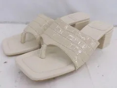 ◇ JEANASIS ジーナシス クロコダイル 型押し スクエアヒール トング サンダル サイズL ベージュ系 レディース P 【1308240011817】のサムネイル