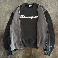 【Remake】Champion × 再構築 フロントロゴ ワンポイントロゴ リメイク 解体 つぎはぎ ドッキング オーバーサイズ ゆるだぼ トレーナー ブラック系 古着 Y2K 海外 No.16
