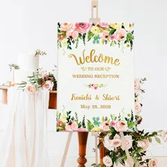 お気に入り数1,900突破♡ Pink & Gold ウェルカムボード 結婚式 ナチュラル ウェディング ｜ ペーパーアイテム ｜ 受付 A4/A3/A2/A1