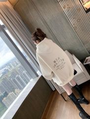 レディース ふわもこ バックロゴパーカー ブラウンホワイト 茶色白色 韓国