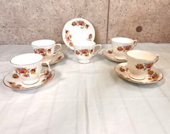 Royal Vale カップ&ソーサー5客まとめ ロイヤルヴェール金彩 バラ  MADE IN ENGLANDイギリス製