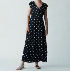 Ballsey ボールジィ レーヨンシルクドットプリントラップワンピース 250040R-01 シルク混 日本製 ドット柄 ネイビー size36 レディース 夏 ゴーゴー古着マルイ草加店1230
