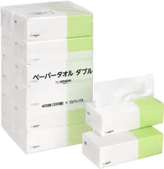 ホワイト ダブル 400枚(200組) ペーパータオル Amazon 12パック入 by