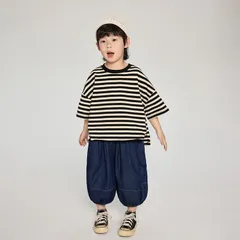 Tシャツ  BIGｔシャツ  キッズ 半袖Tシャツ  子供服 男の子 ティーシャツ  ボーダーｔシャツ  ビッグシルエット ジュニア 韓国子供服 110cm 120cm 130cm 140cm 
changguo34