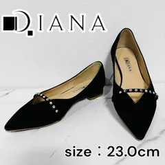 DIANA ダイアナ フラットシューズ パンプス スエード 23.0cm ブラック 黒 ビジュー ポインテッドトゥ  ストーン