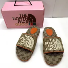 03w16186【箱付き】GUCCI × THE NORTH FACE グッチ×ノースフェイス GGキャンバス キャンバス×レザー サンダル 7 メンズ ベージュ 679904 イタリア製 メンズ